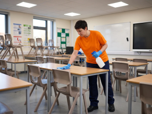 Commercial classroom desk disinfecting cleaning